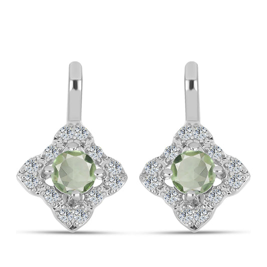 Silberohrringe mit grünem Amethyst und weißem Topas