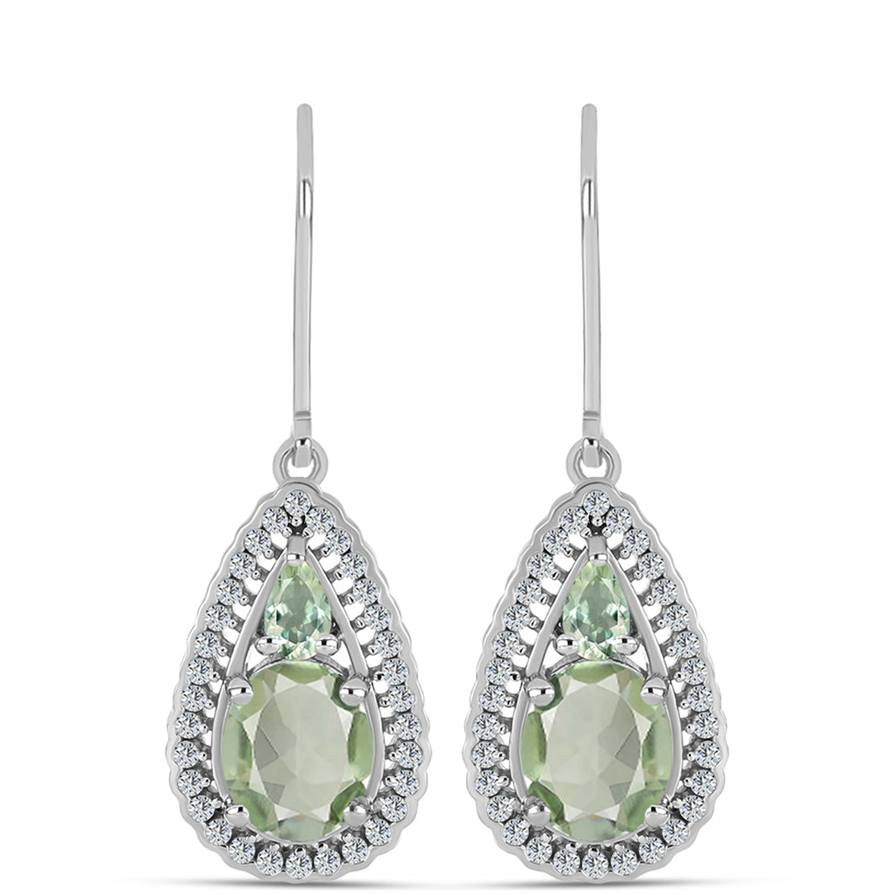 Silberohrringe mit grünem Amethyst und weißem Topas 1 