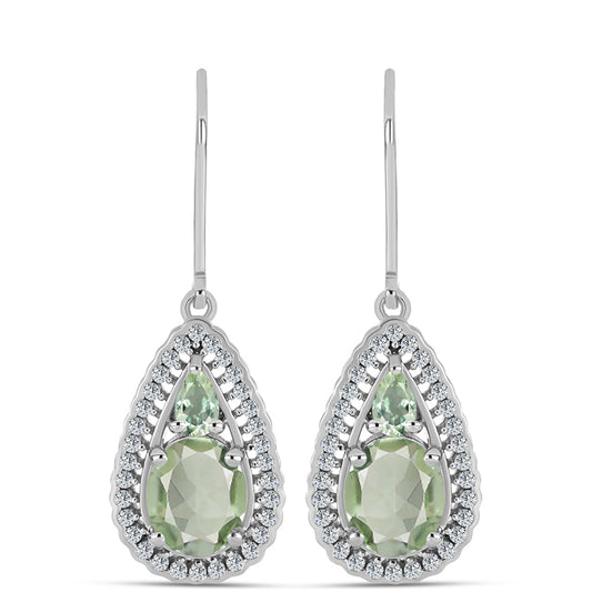 Silberohrringe mit grünem Amethyst und weißem Topas