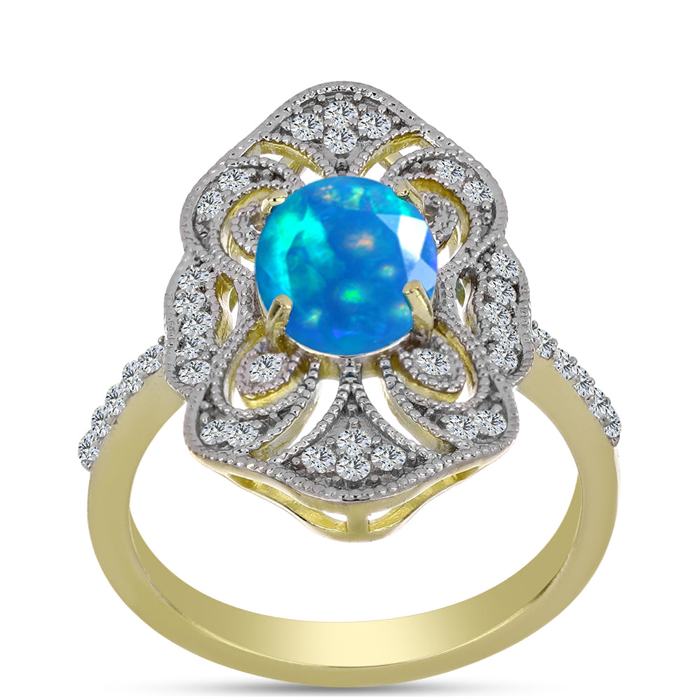 Goldplattierter Silberring mit äthiopischem Paradiese-Opal und weißem Topas