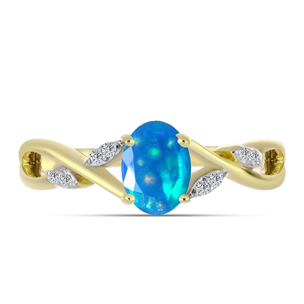 Goldplattierter Silberring mit äthiopischem Paradiese-Opal und weißem Topas 1 