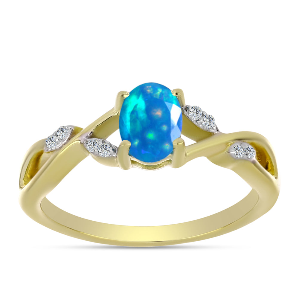 Goldplattierter Silberring mit äthiopischem Paradiese-Opal und weißem Topas