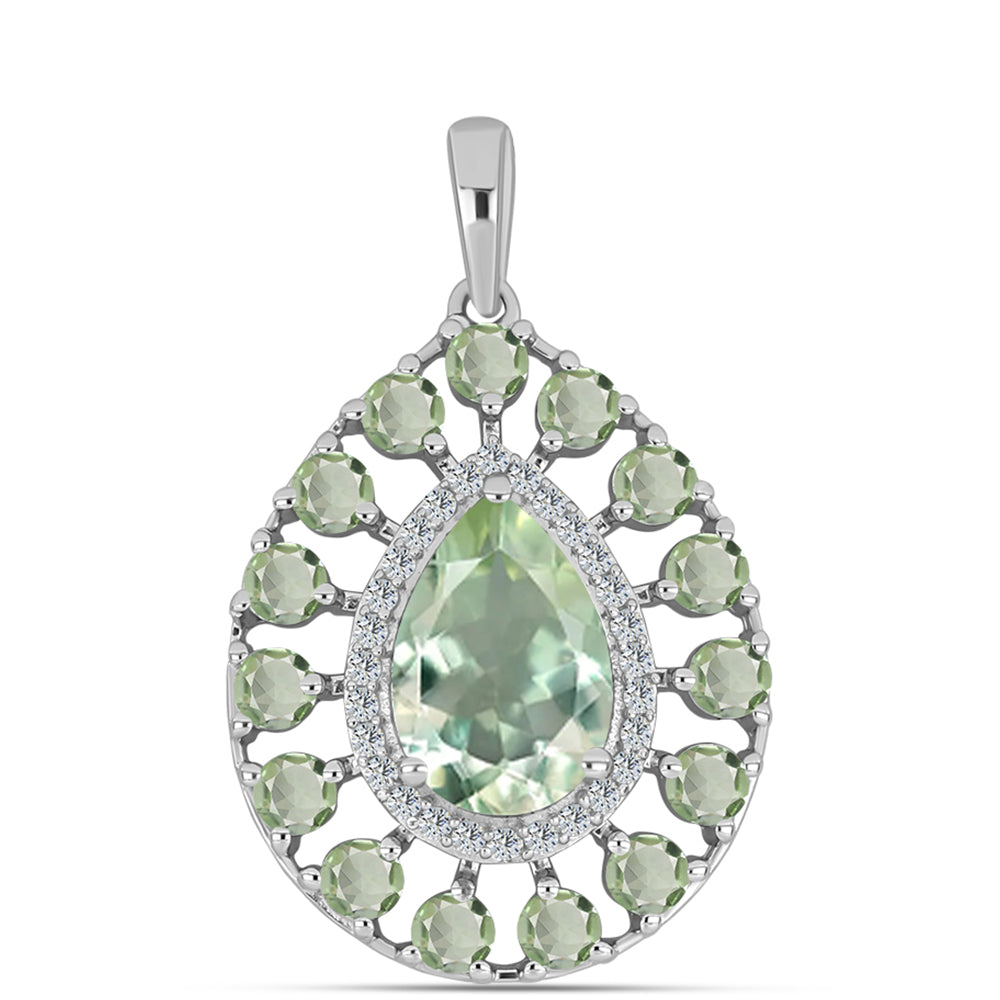 Silberanhänger mit grünem Amethyst und weißem Topas 1 