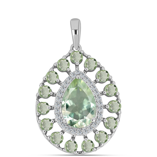Silberanhänger mit grünem Amethyst und weißem Topas
