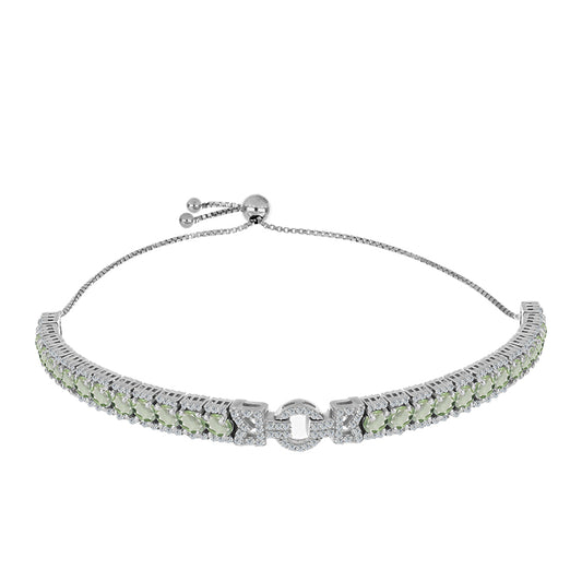 Silberarmband mit grünem Amethyst und weißem Topas