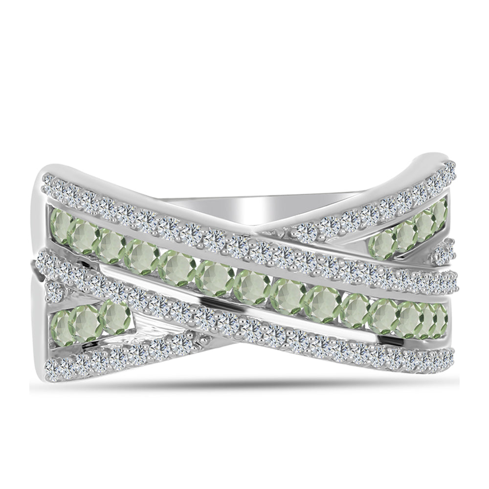 Silberring mit grünem Amethyst und weißem Topas