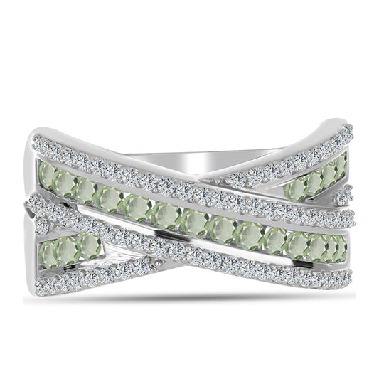 Silberring mit grünem Amethyst und weißem Topas