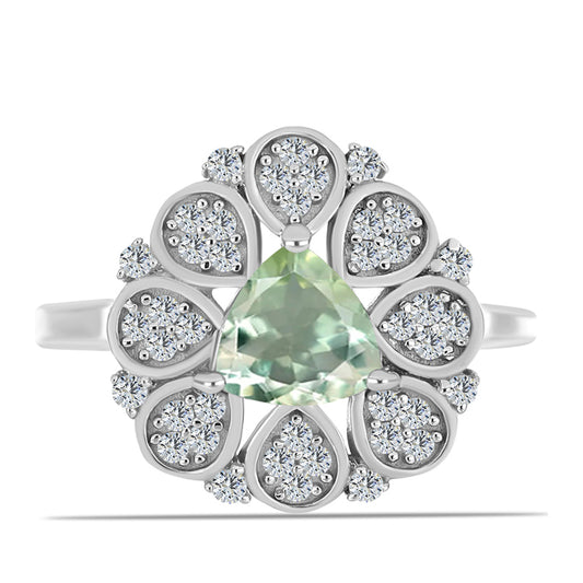 Silberring mit grünem Amethyst und weißem Topas