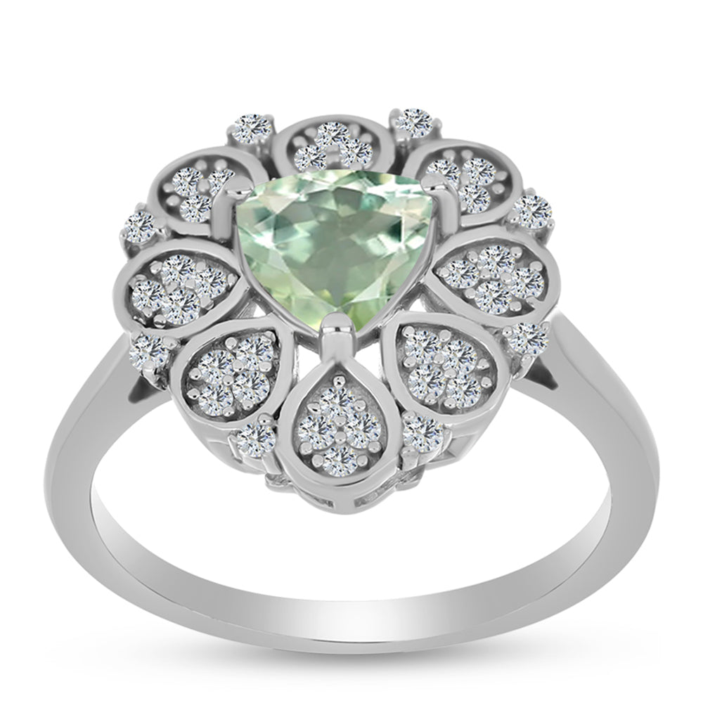 Silberring mit grünem Amethyst und weißem Topas