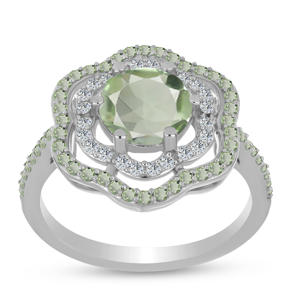 Silberring mit grünem Amethyst und Peridot aus Changbai