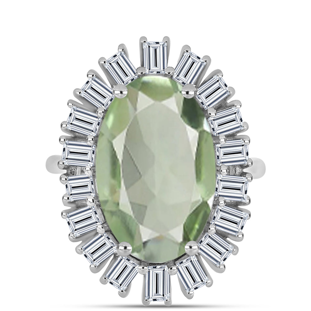 Silberring mit grünem Amethyst und weißem Topas 1 