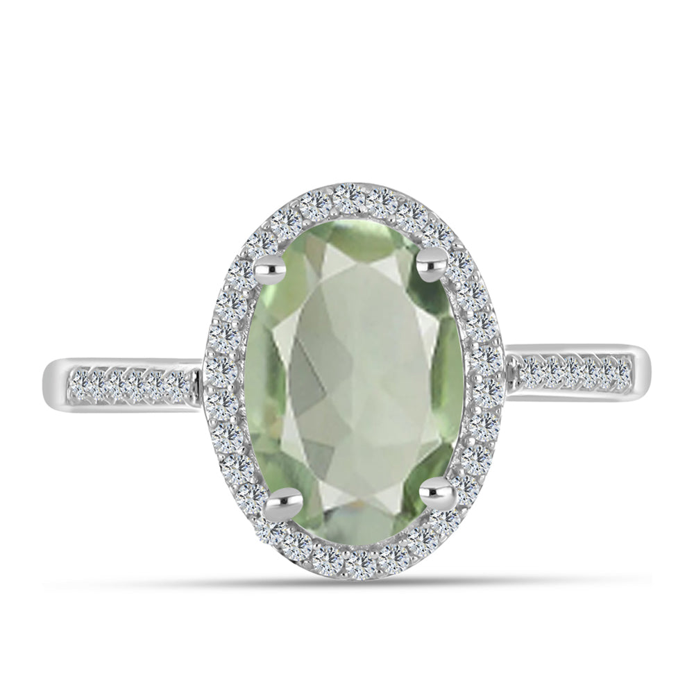 Silberring mit grünem Amethyst und weißem Topas