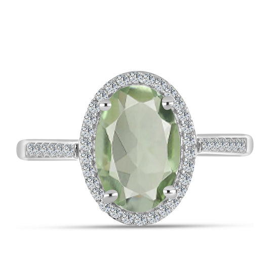 Silberring mit grünem Amethyst und weißem Topas