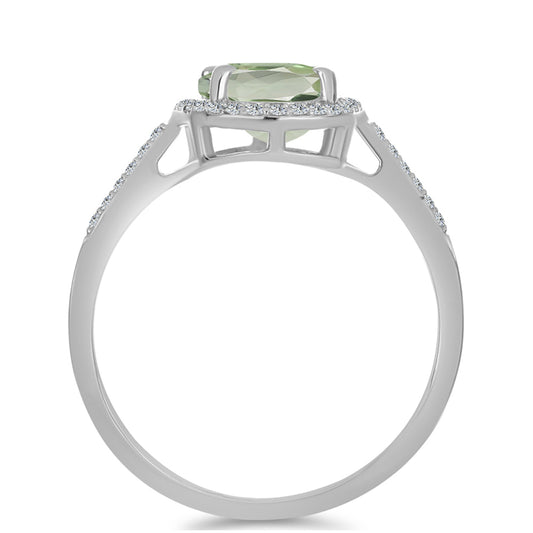 Silberring mit grünem Amethyst und weißem Topas