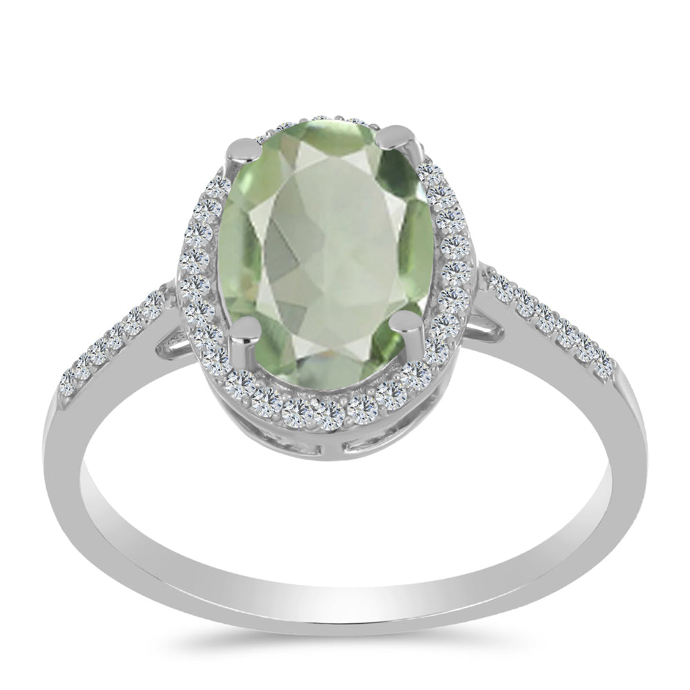 Silberring mit grünem Amethyst und weißem Topas