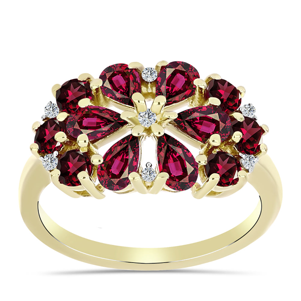 Goldplattierter Silberring mit Rhodolith Granat und weißem Topas