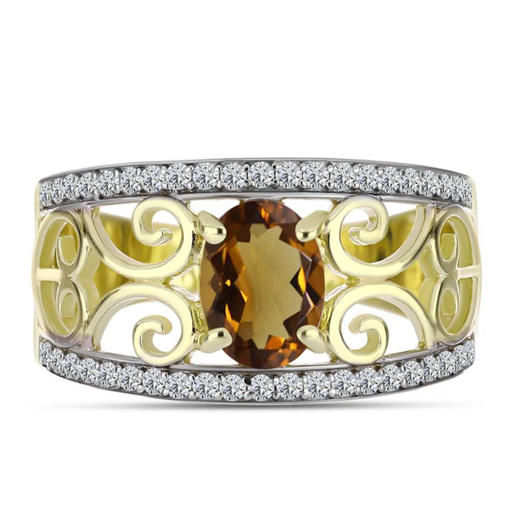 Goldplattierter Silberring mit Cognac-Quarz und weißem Topas 1 