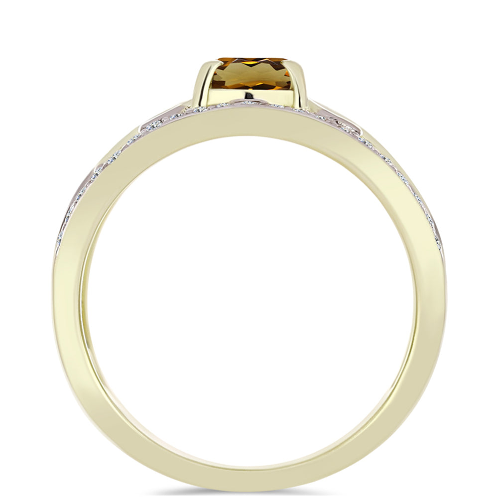 Goldplattierter Silberring mit Cognac-Quarz und weißem Topas