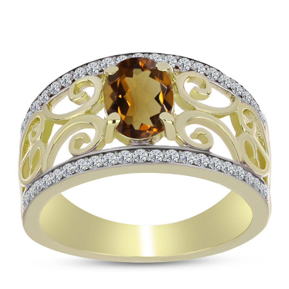 Goldplattierter Silberring mit Cognac-Quarz und weißem Topas
