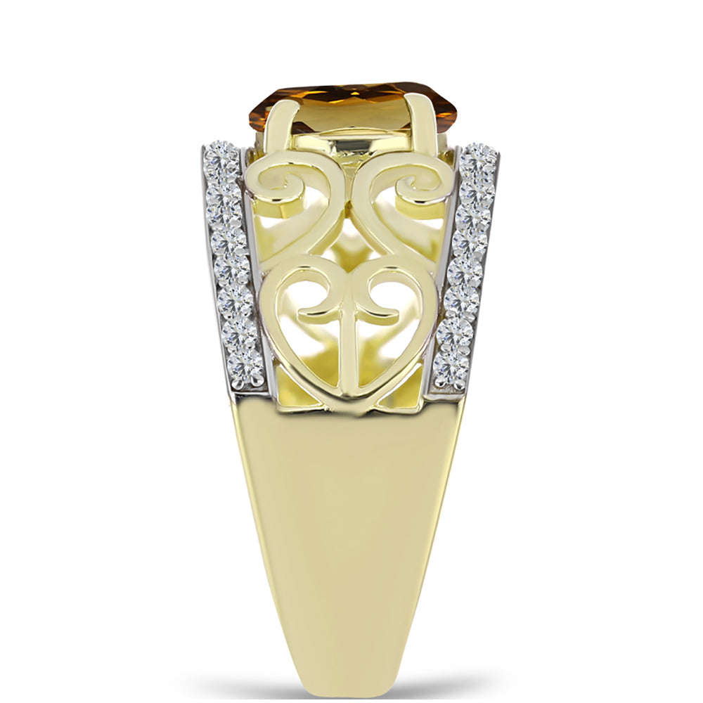 Goldplattierter Silberring mit Cognac-Quarz und weißem Topas 4 