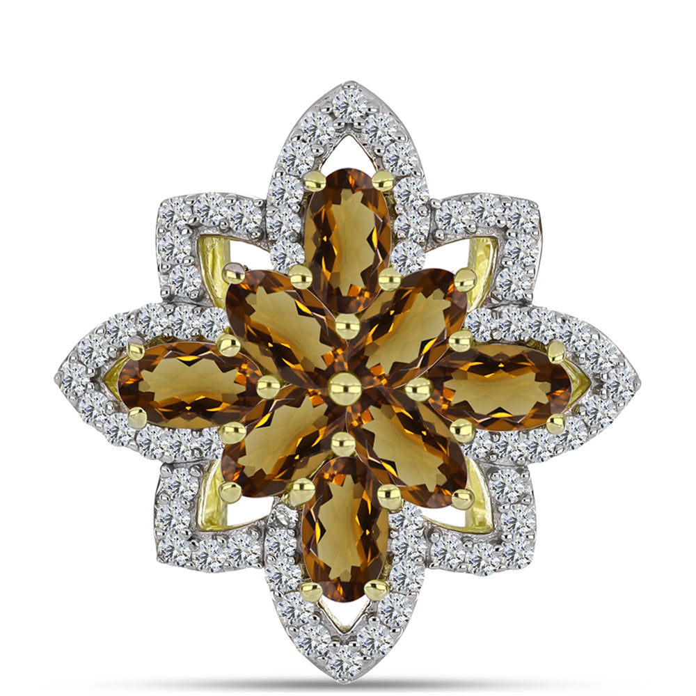 Goldplattierter Silberring mit Cognac-Quarz und weißem Topas