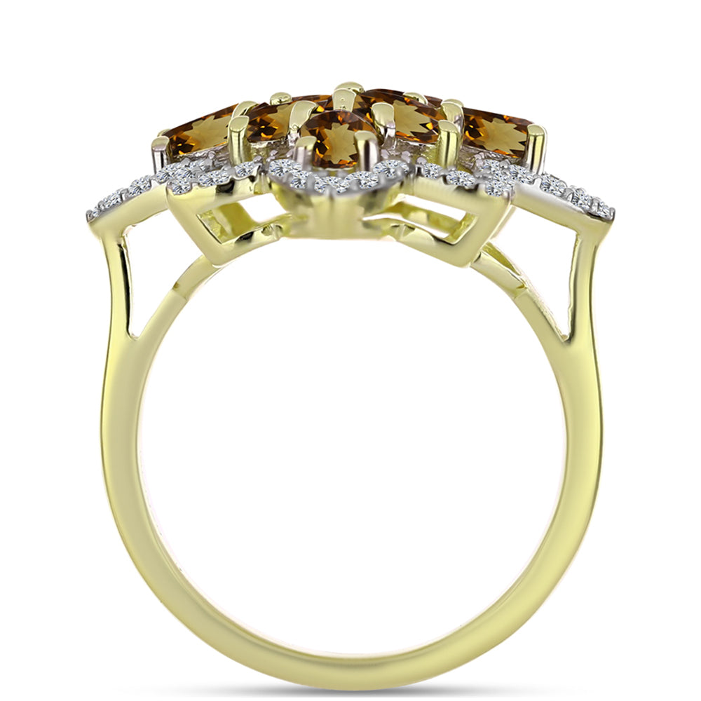 Goldplattierter Silberring mit Cognac-Quarz und weißem Topas 2 