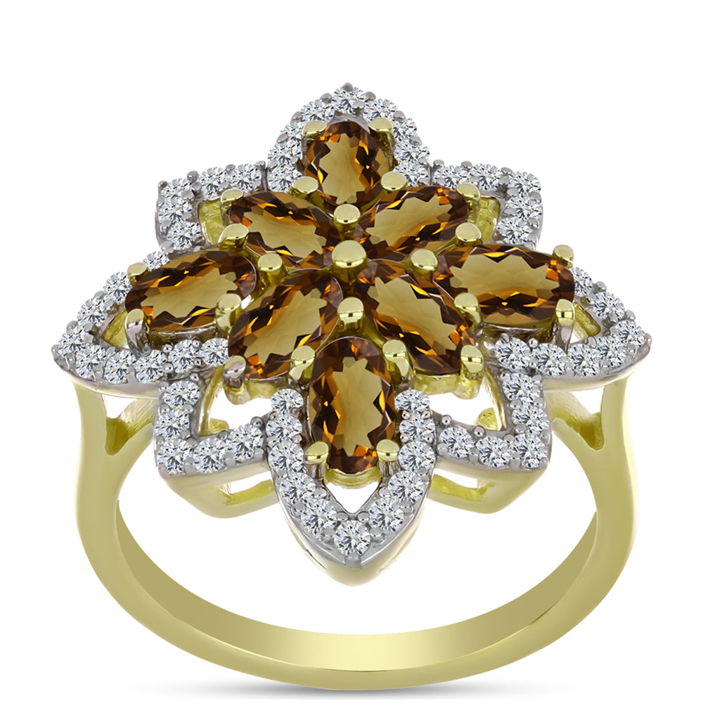 Goldplattierter Silberring mit Cognac-Quarz und weißem Topas 3 