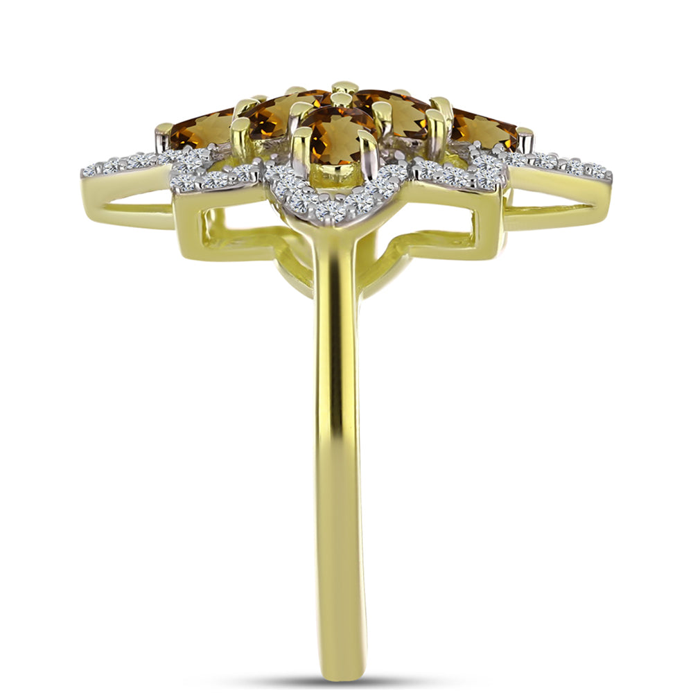 Goldplattierter Silberring mit Cognac-Quarz und weißem Topas 4 