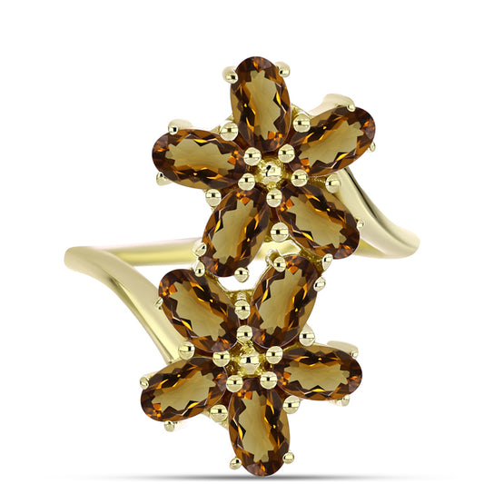 Goldplattierter Silberring mit Cognac-Quarz