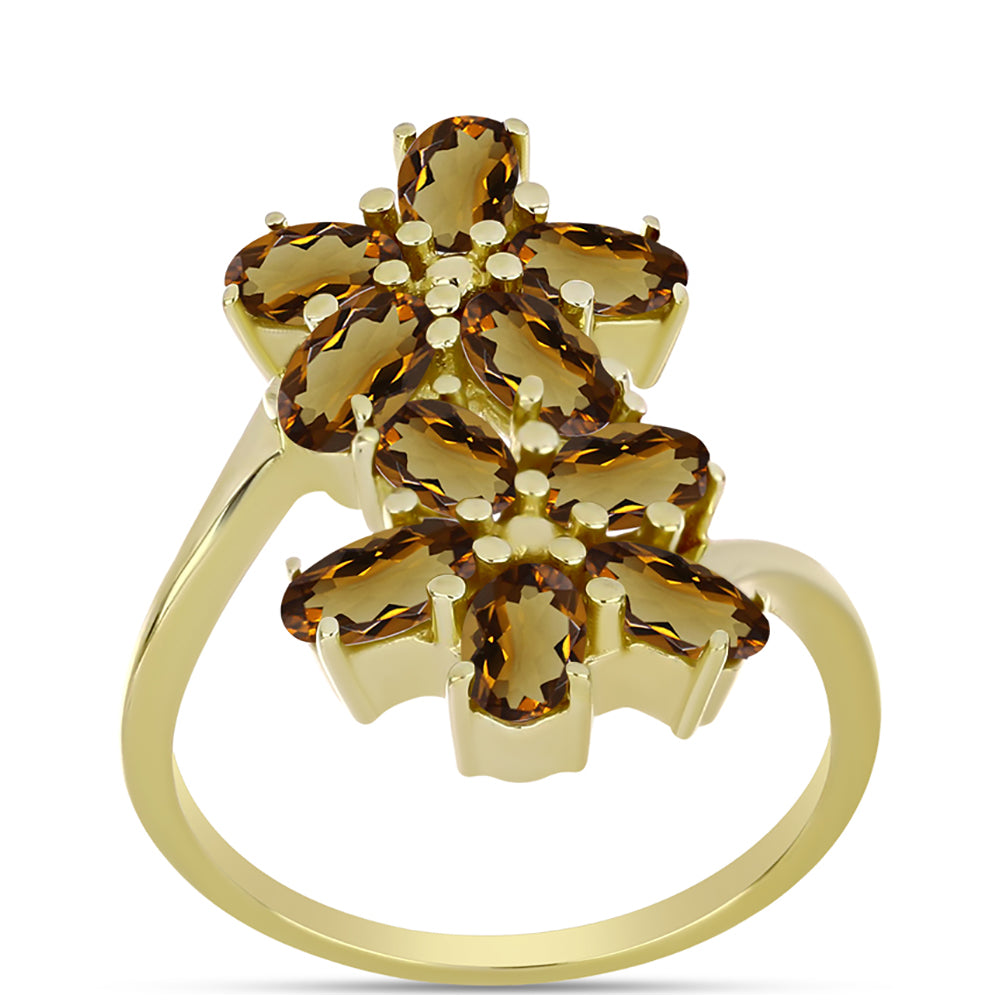 Goldplattierter Silberring mit Cognac-Quarz