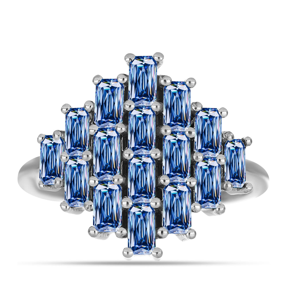 Silberring mit Ozeanblauem Moissanit