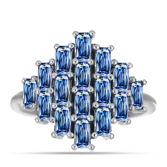 Silberring mit Ozeanblauem Moissanit