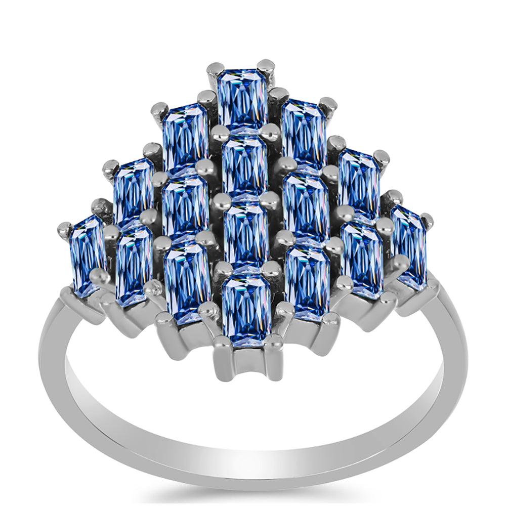 Silberring mit Ozeanblauem Moissanit