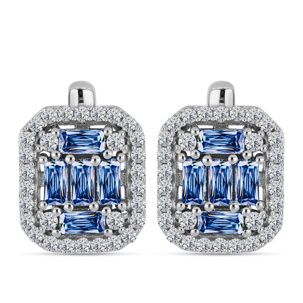 Silberohrringe mit Ozeanblauem Moissanit und weißem Topas 1 