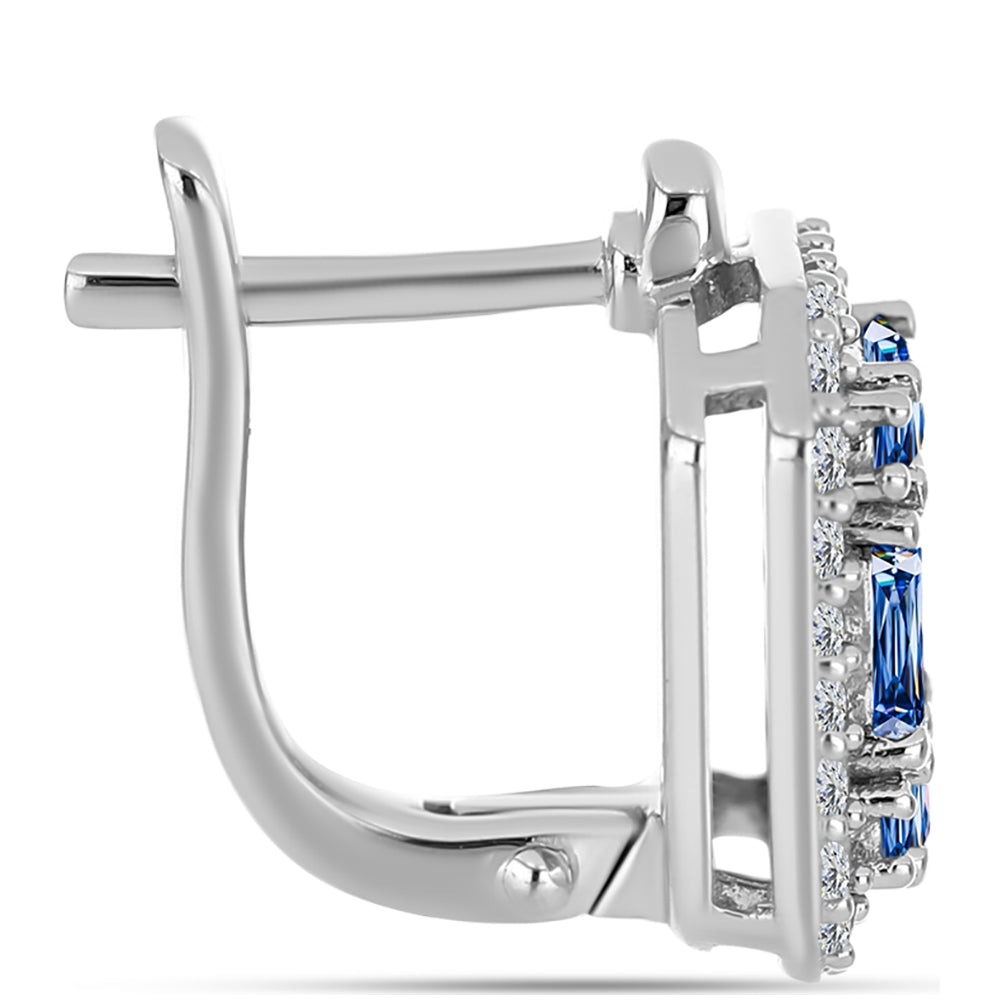 Silberohrringe mit Ozeanblauem Moissanit und weißem Topas 2 