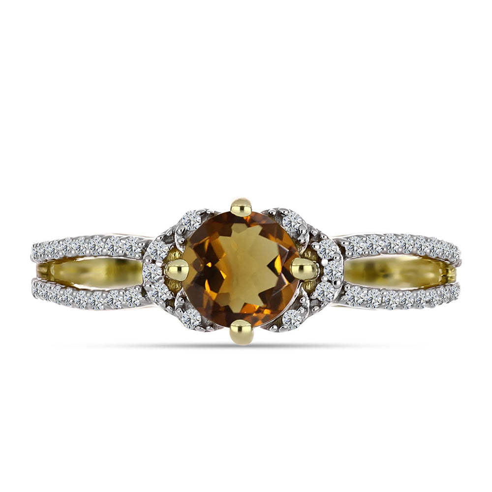 Goldplattierter Silberring mit Cognac-Quarz und weißem Topas 2 