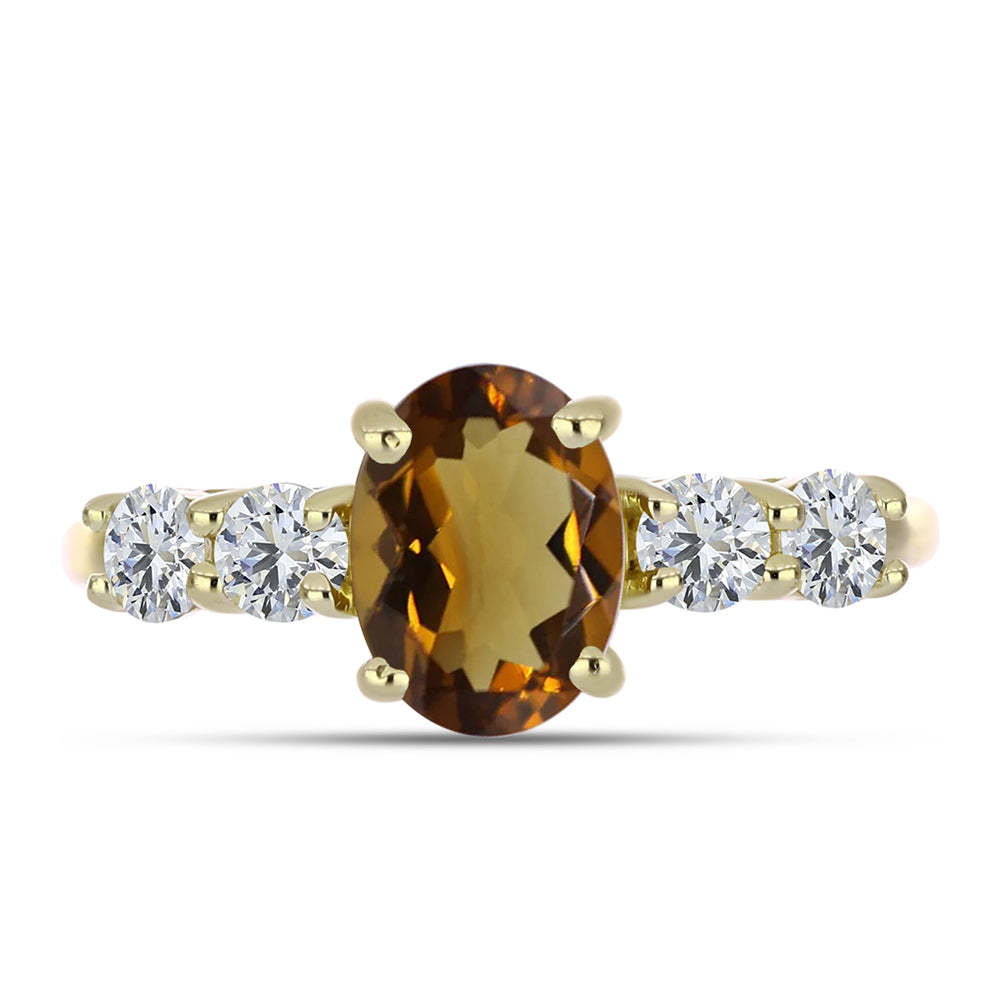 Goldplattierter Silberring mit Cognac-Quarz und weißem Topas 1 