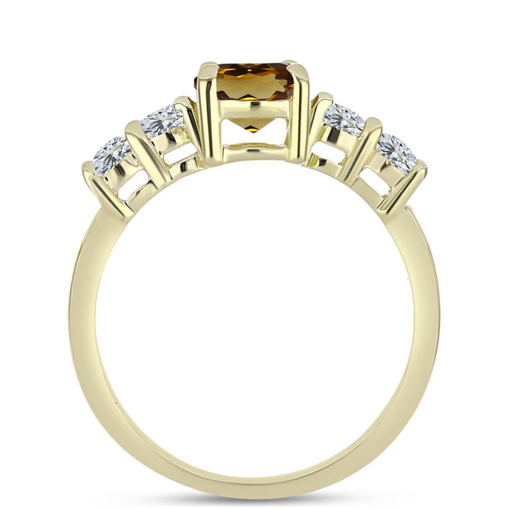 Goldplattierter Silberring mit Cognac-Quarz und weißem Topas