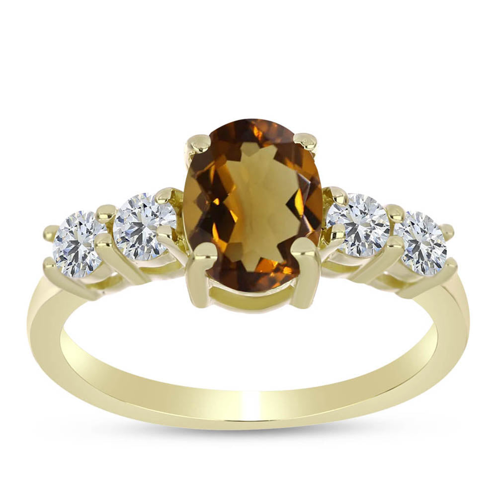 Goldplattierter Silberring mit Cognac-Quarz und weißem Topas