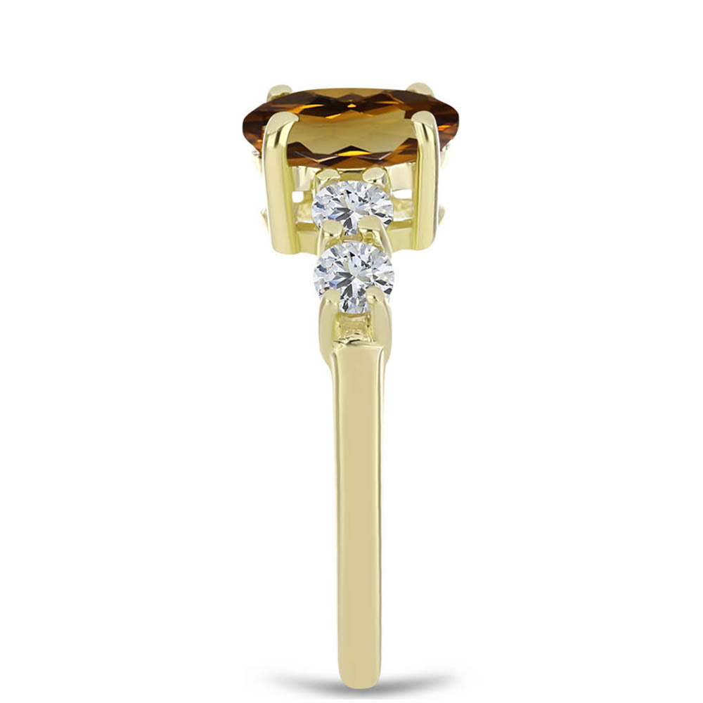 Goldplattierter Silberring mit Cognac-Quarz und weißem Topas