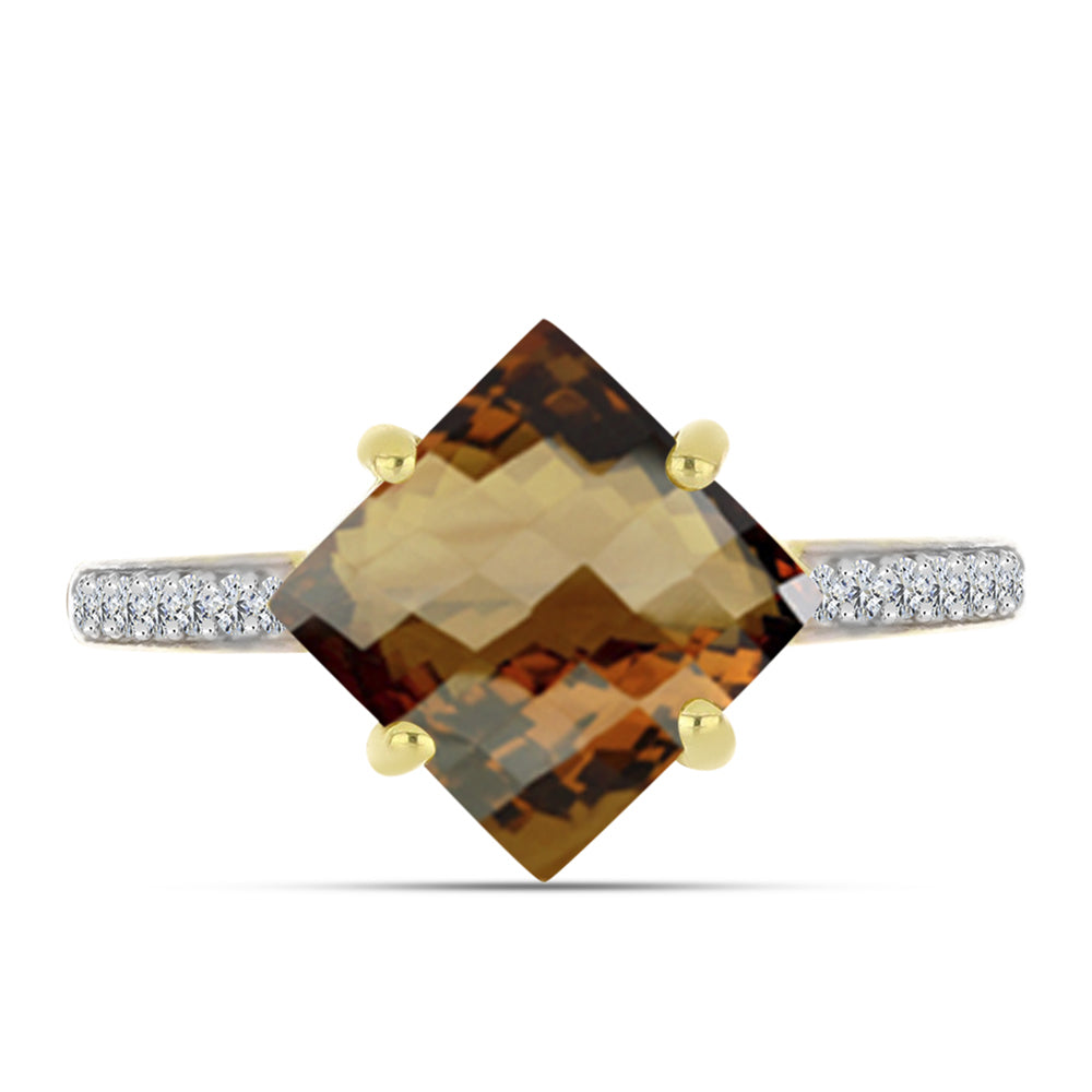 Goldplattierter Silberring mit Cognac-Quarz und weißem Topas 1 