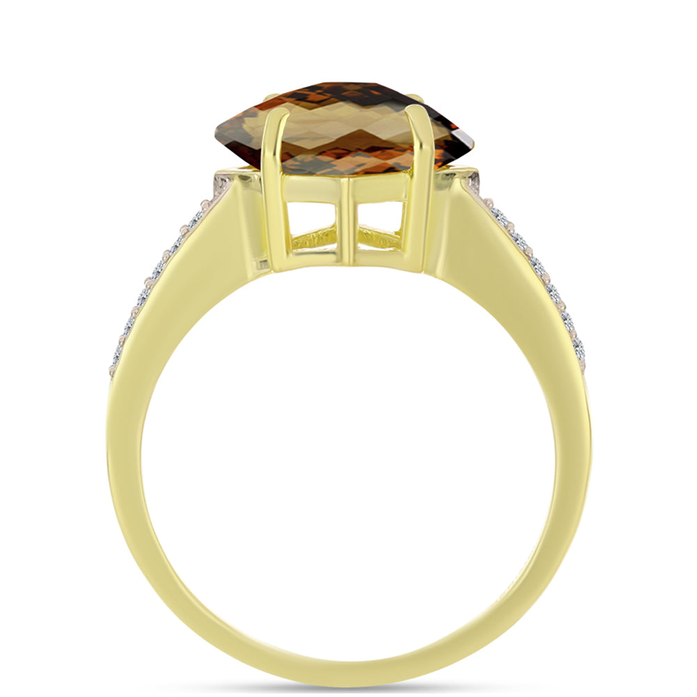 Goldplattierter Silberring mit Cognac-Quarz und weißem Topas