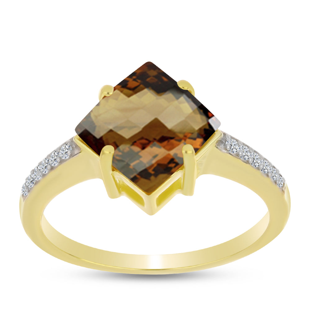 Goldplattierter Silberring mit Cognac-Quarz und weißem Topas 3 
