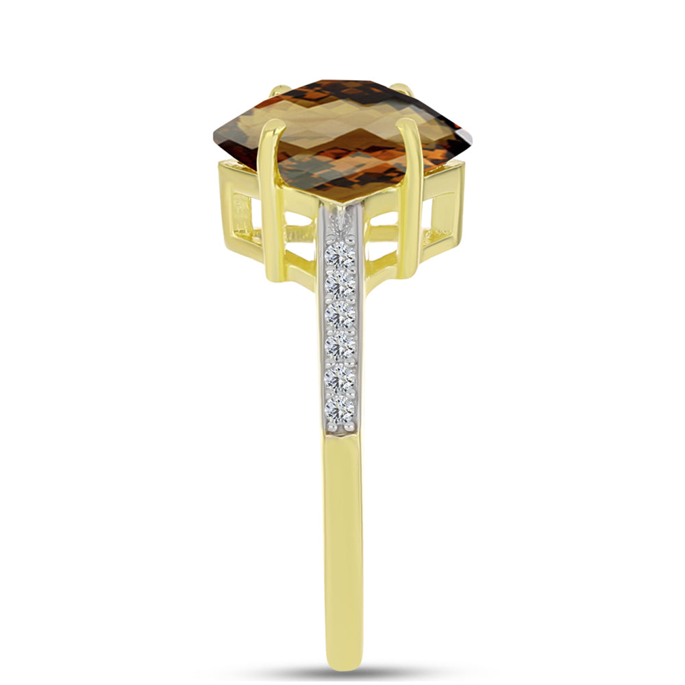 Goldplattierter Silberring mit Cognac-Quarz und weißem Topas 4 