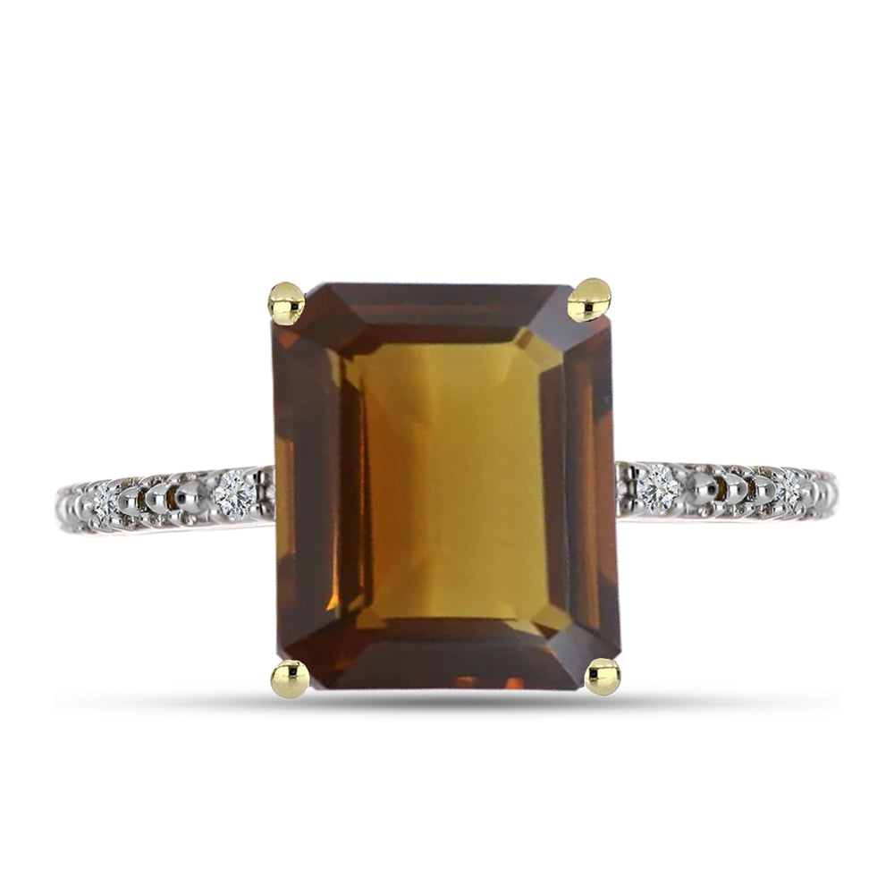 Goldplattierter Silberring mit Cognac-Quarz und weißem Topas