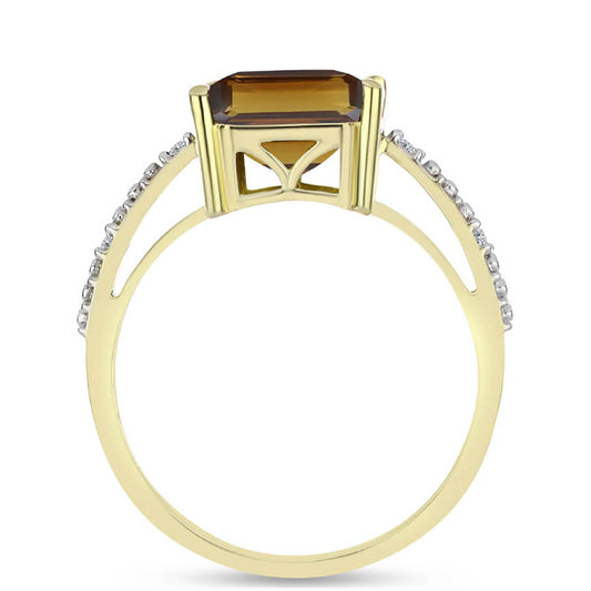 Goldplattierter Silberring mit Cognac-Quarz und weißem Topas