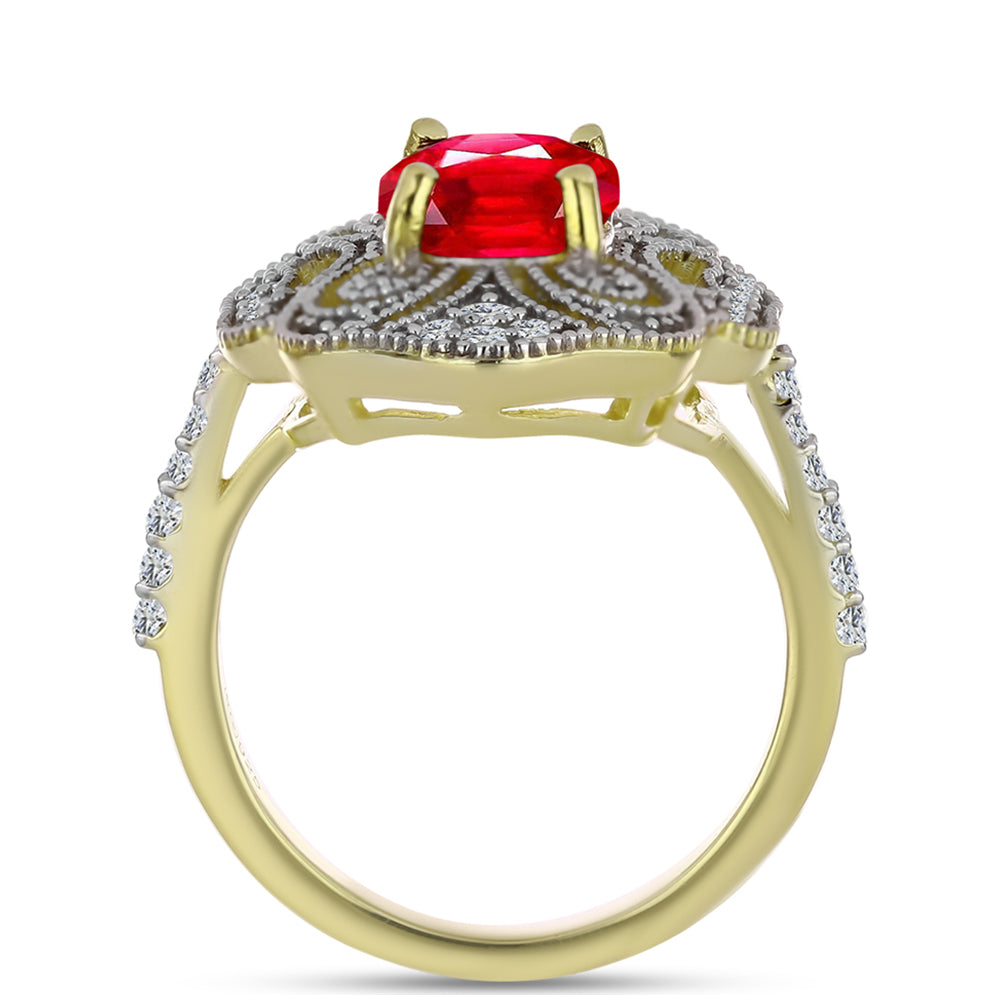 Goldplattierter Silberring mit rotem Achat und weißem Topas 2 