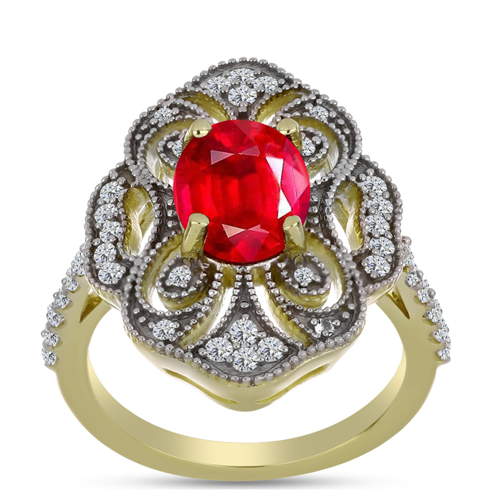 Goldplattierter Silberring mit rotem Achat und weißem Topas 3 