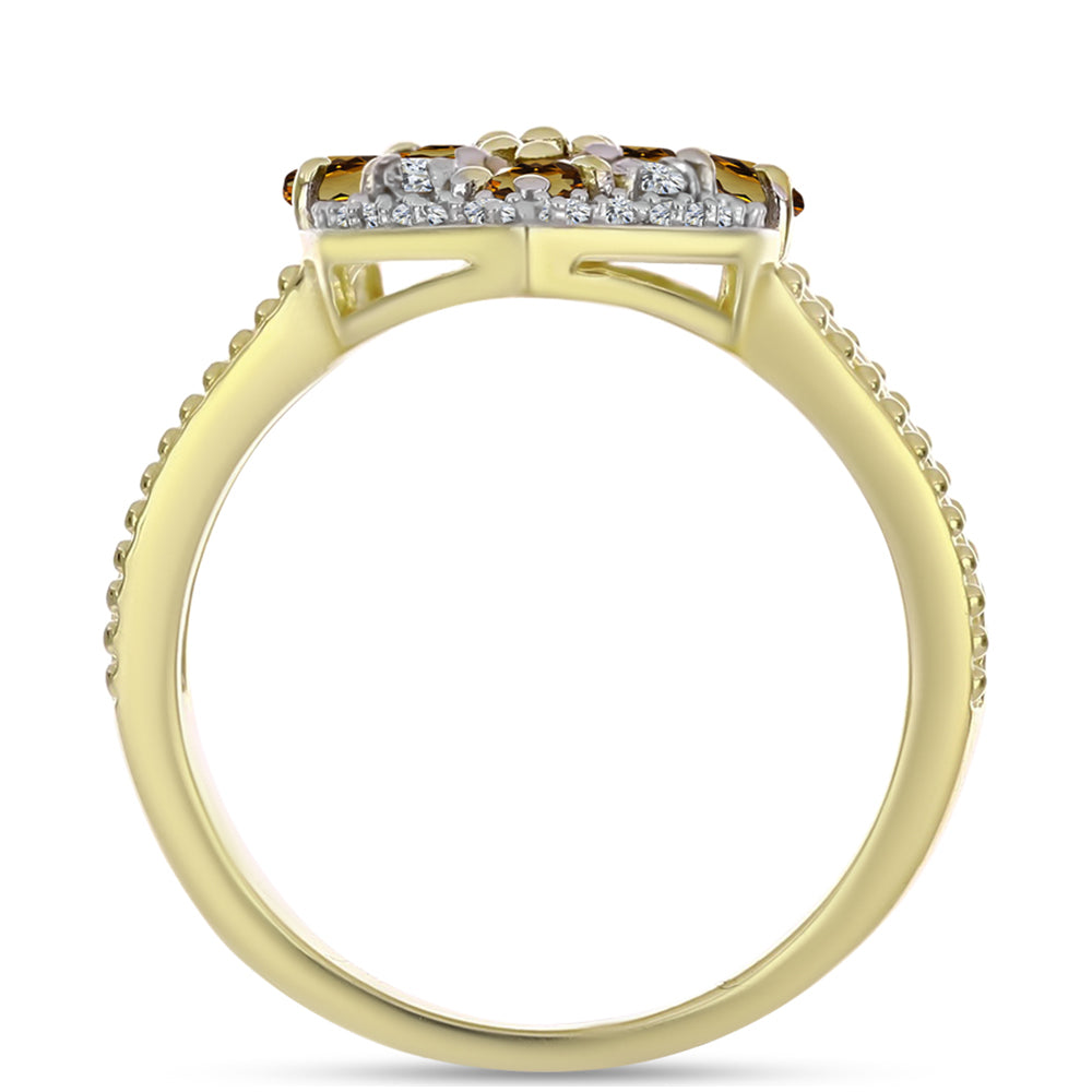 Goldplattierter Silberring mit Cognac-Quarz und weißem Topas