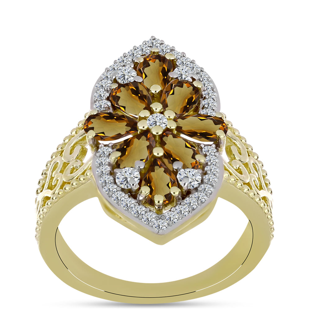 Goldplattierter Silberring mit Cognac-Quarz und weißem Topas 3 